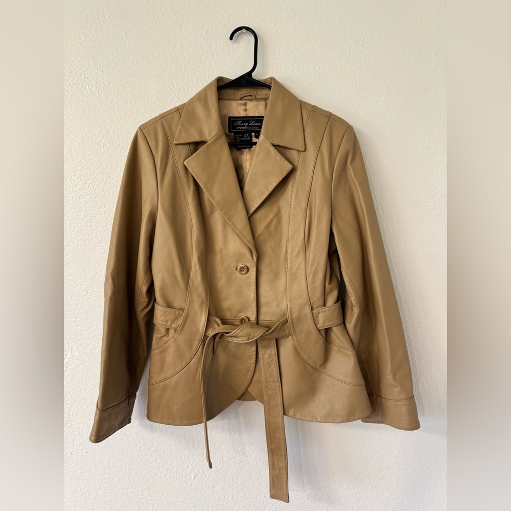 Terry Lewis Classic Luxuries Camel Leather Jacket, Size Medium
